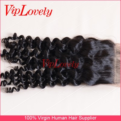 deep curl 4*4 closure silk base natural color raw hair closure high class quality from Viplovely hair factory